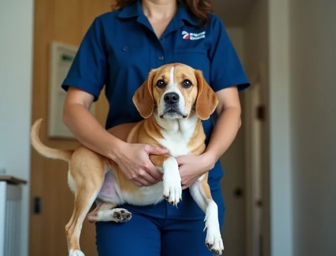 Technician respectfully transporting a deceased dog in Eynesbury