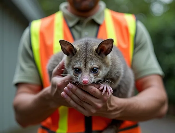 Animal handler safely recovering a deceased possum in Eynesbury
