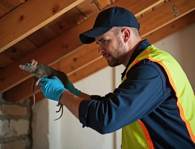 Technician inspecting a roof cavity for a dead rat in Eynesbury